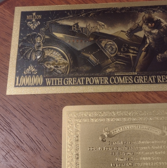 BATMAN THE DARK KNIGHT 24k GOLD NOVELTY NOTE w/GOLD CERTIFICATE OF AUTHENTICITY - Picture 13 of 15